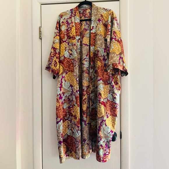 Vintage Other - VTG Bloomcore 90s Silky Satin Kimono Festival Boho Balletcore Resortwear Robe